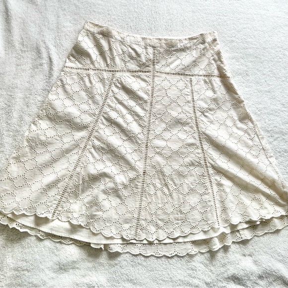 Loft Cotton Eyelet Cream A-Line Skirt with Scalloped Hem NWOT - Picture 4 of 12